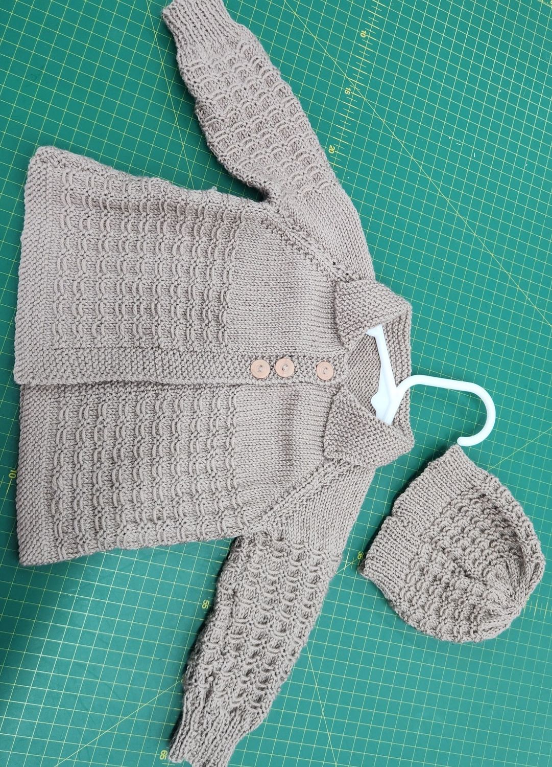 Taupe Matinee Set (Hat &amp; Jacket) 0-3 Months