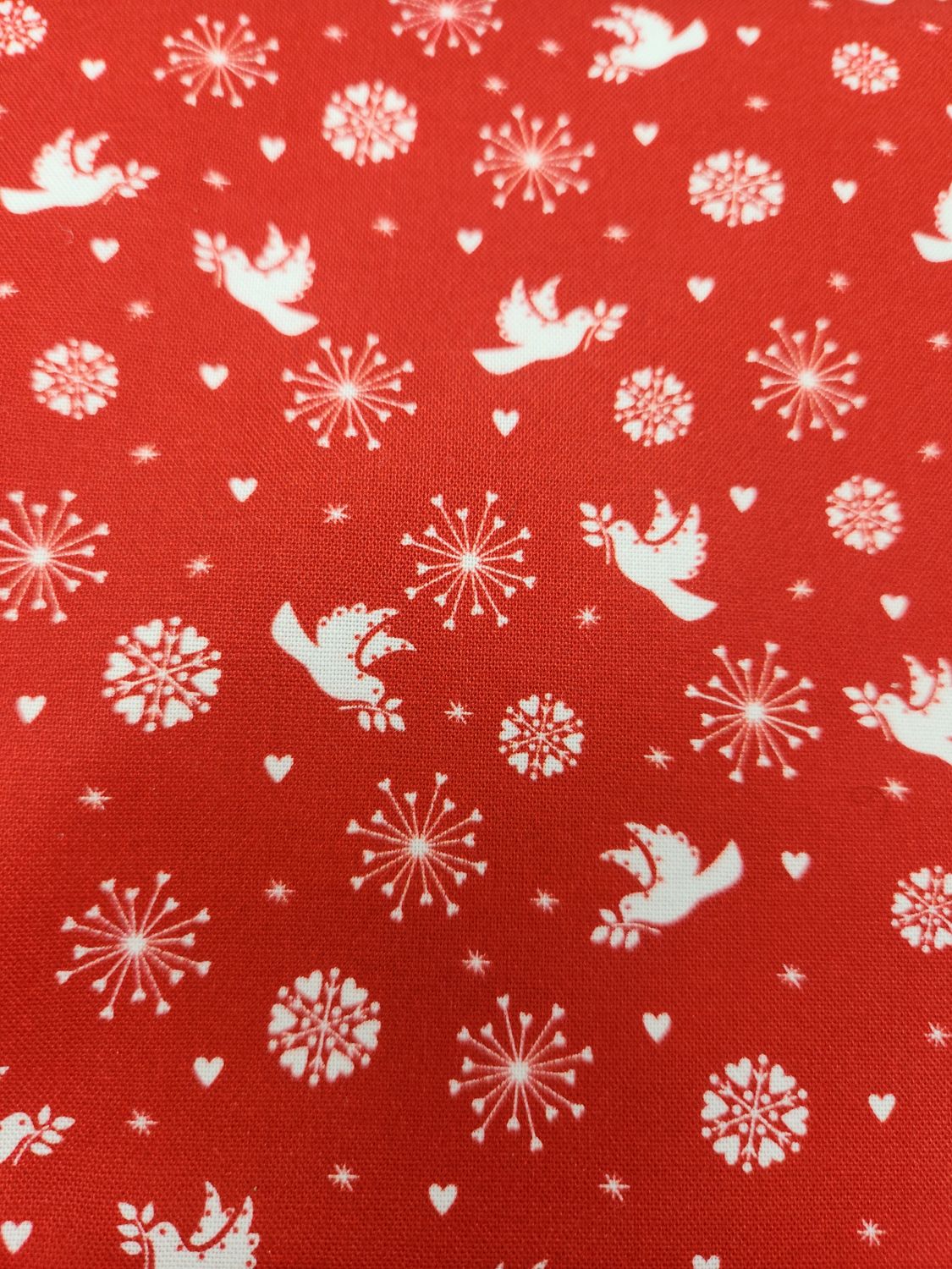 Fabric - Doves Hearts &amp; Snow Flakes - Price Per Metre