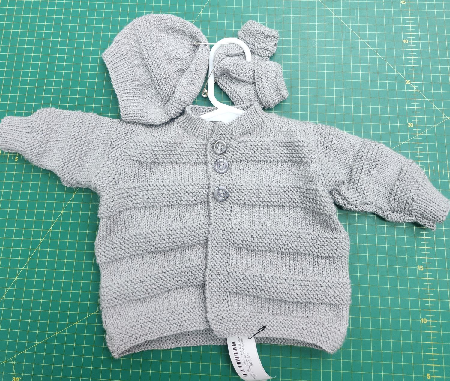 Donkey Grey Colour Merino 4ply Jacket, Hat &amp; Bootees Set - Newborn to 3 Months