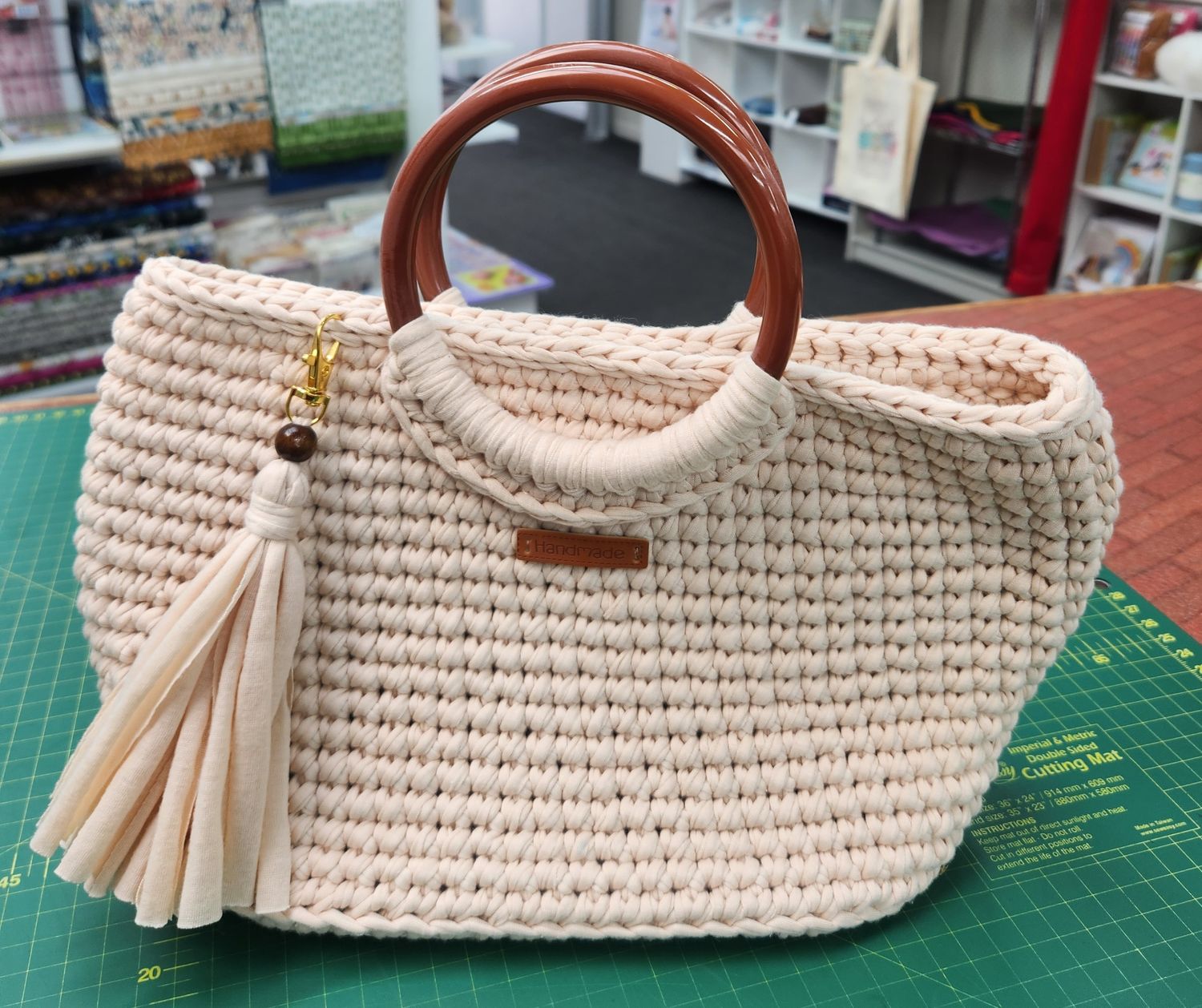 Cream Crocheted Small Handbag - Handmade