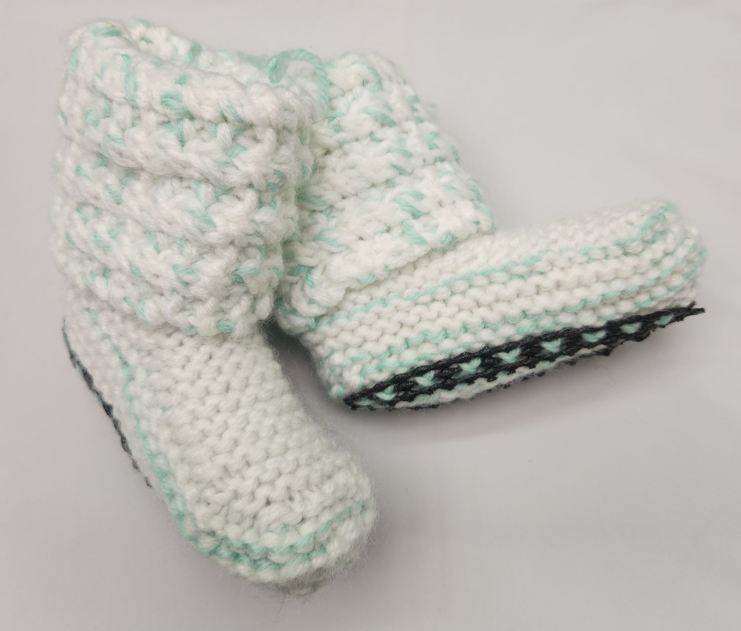 Childrens House Slipper Boots - White and Mint (New Style)