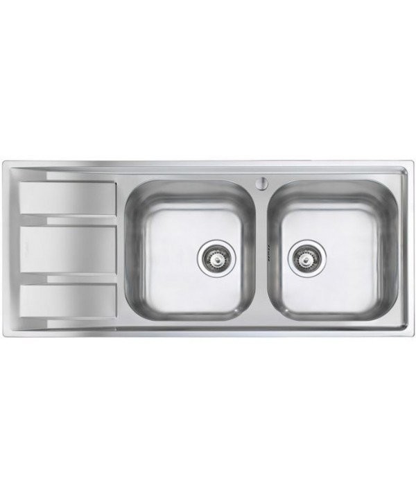 Foster Lavello 1160x500 mm FM 2 Vasche + Gocc. Sx Inox Spazzolato cod. 1972061
