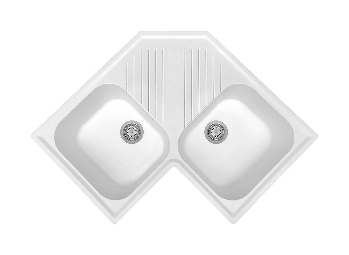 Plados Telma FTA8320 UQ 01 - ULTRAQUARTZ Atlantic Lavello ad angolo 2 vasche + gocciolatoio cm. 83x50 - bianco