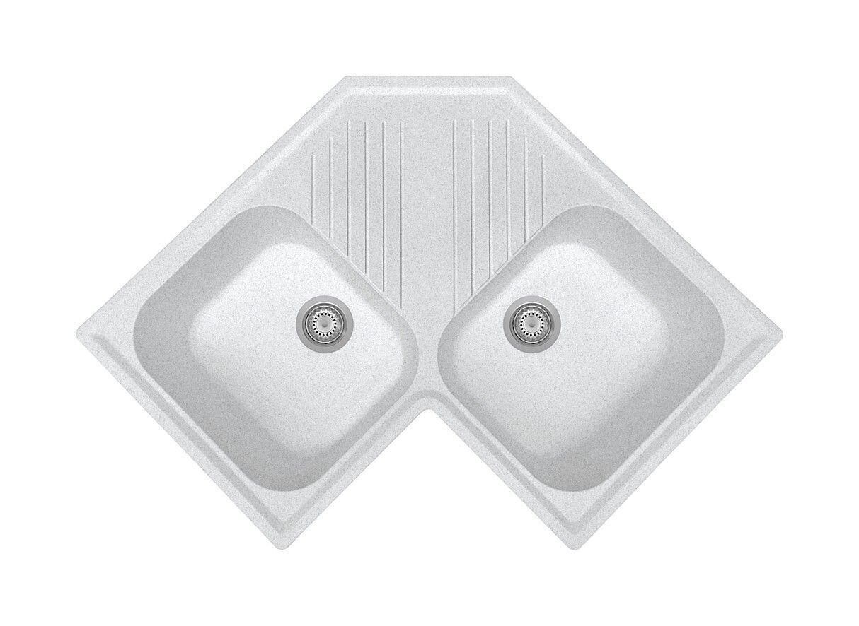Plados Telma FTA8320 UG 90 - MICROULTRAGRANIT Atlantic Lavello ad angolo 2 vasche + gocciolatoio cm. 83x50 - bianco opale