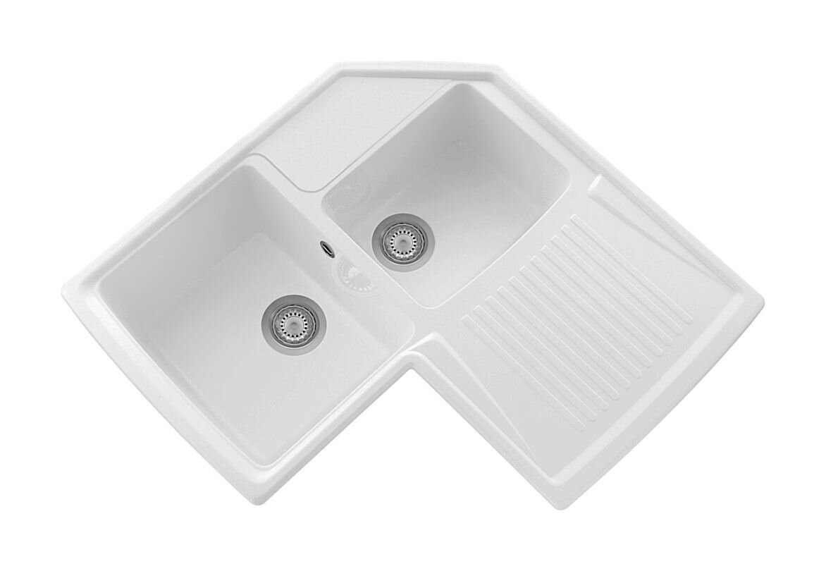Plados Telma HRA832 UG 98 - MICROULTRAGRANIT Harmony Lavello angolare 2 vasche sx + gocciolatoio dx cm. 84x50 - bianco