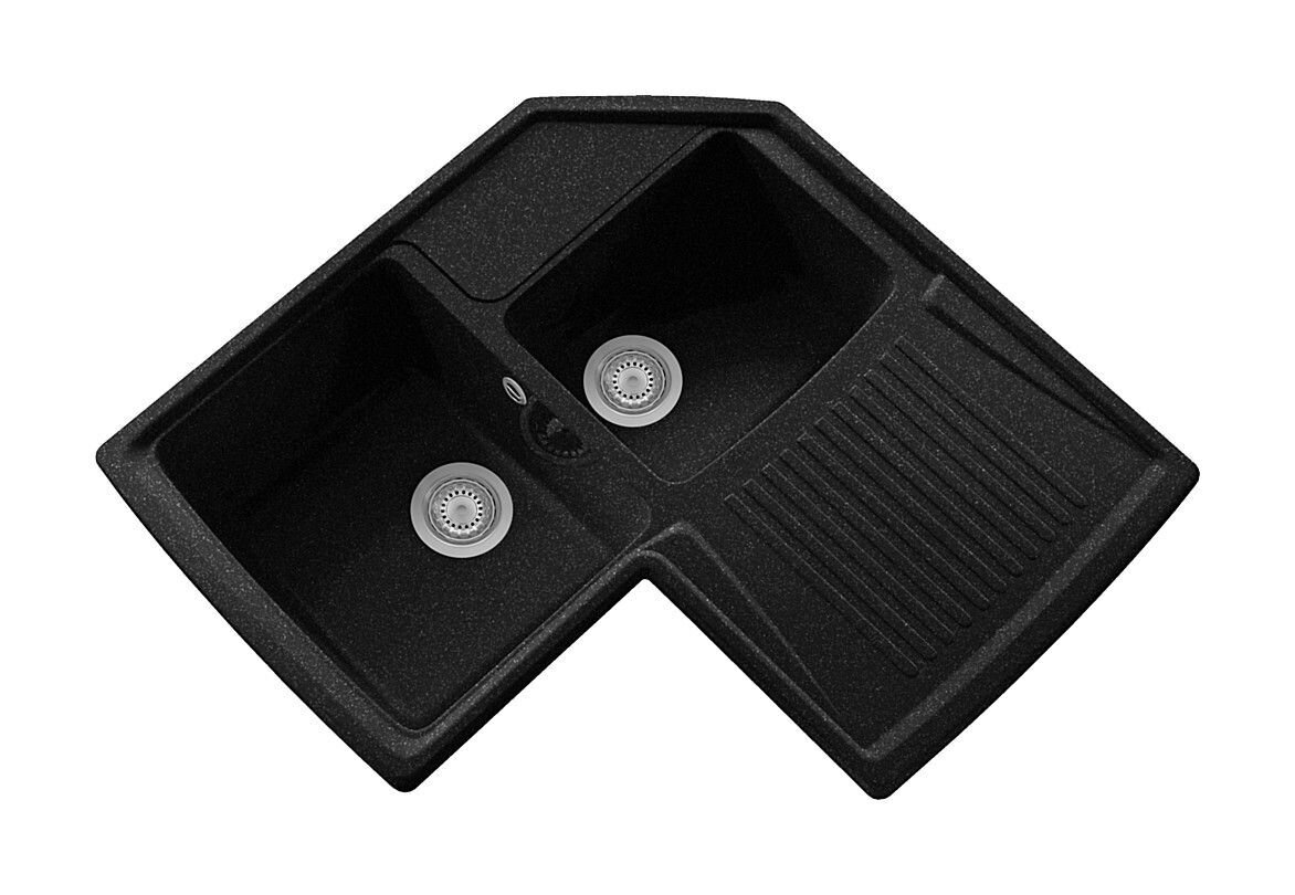 Plados Telma HRA832 UG 95 - MICROULTRAGRANIT Harmony Lavello angolare 2 vasche sx + gocciolatoio dx 84 x 50 cm - nero ebony