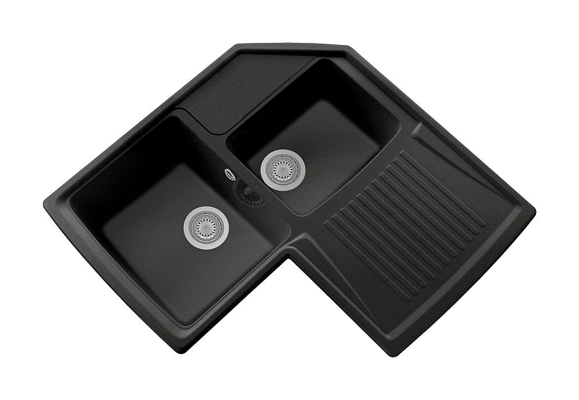 Plados Telma HRA832 UM 44 - ULTRAMETAL Harmony Lavello angolare 2 vasche sx + gocciolatoio dx cm. 84x50 - nero