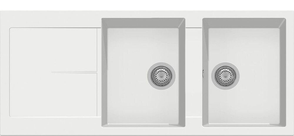 Plados Telma NF11620 UG 58 - MICROULTRAGRANIT Infinity Lavello 2 vasche + gocciolatoio reversibile 116 x 50 cm - bianco latte