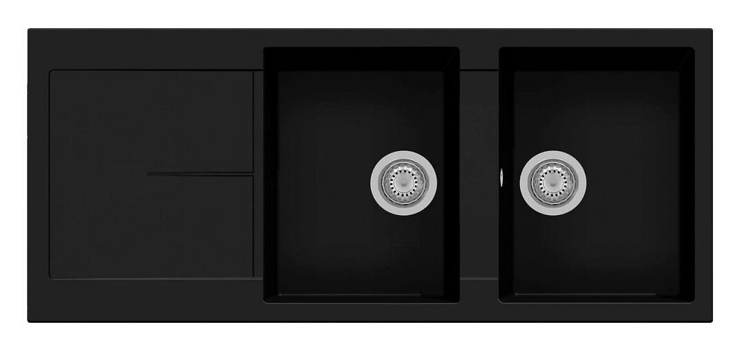 Plados Telma NF11620 NS N6 - NANOSTONE Infinity Lavello 2 vasche + gocciolatoio reversibile cm. 116 x 50 - deep black