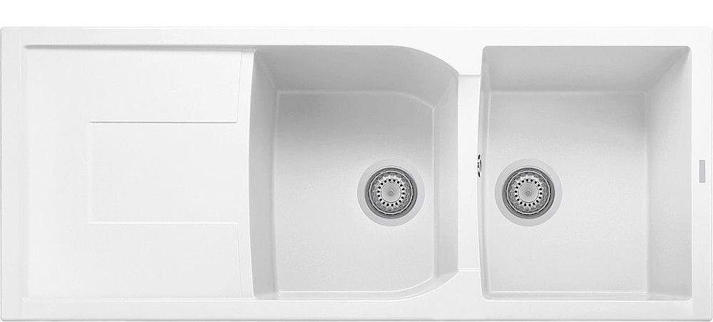 Plados Telma CX1162 UG 58 - MICROULTRAGRANIT Corax Lavello 2 vasche + gocciolatoio reversibile cm. 116 x 50 - bianco latte