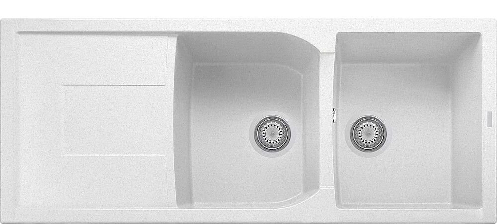 Plados Telma CX1162 UG 90 - MICROULTRAGRANIT Corax Lavello 2 vasche + gocciolatoio reversibile cm. 116 x 50 - bianco opale