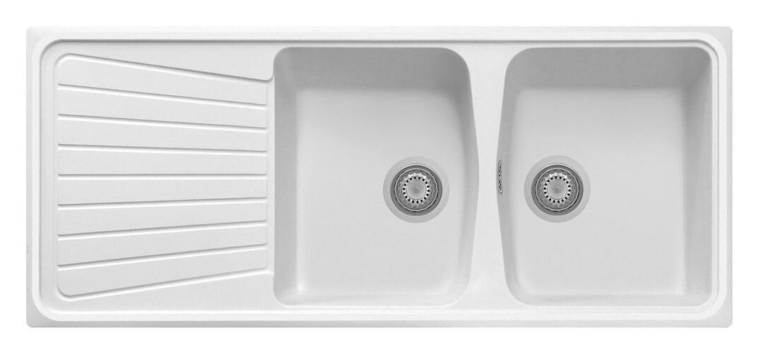 Plados Telma SP1162 UG 98 - MICROULTRAGRANIT Spazio Lavello 2 vasche + gocciolatoio reversibile cm. 116 x 50 - bianco