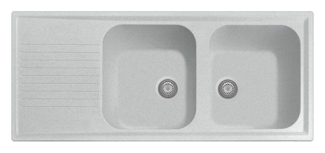 Plados Telma AT1162 UG 90 - MICROULTRAGRANIT Atlantic Lavello 2 vasche + gocciolatoio reversibile cm. 116 x 50 - bianco opale