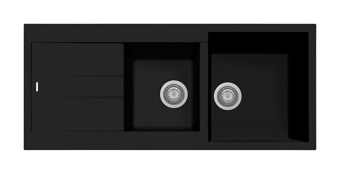 Plados Telma AM11620 NS N6 - NANOSTONE Elegance Lavello 2 vasche + gocciolatoio reversibile cm. 116x50 - deep black