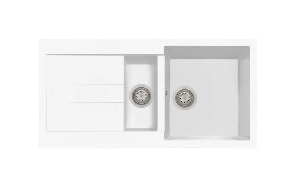 Plados Telma AM9915 UG 58 - MICROULTRAGRANIT Elegance Lavello 1 vasca e mezza + gocciolatoio reversibile cm. 99x50 - bianco latte