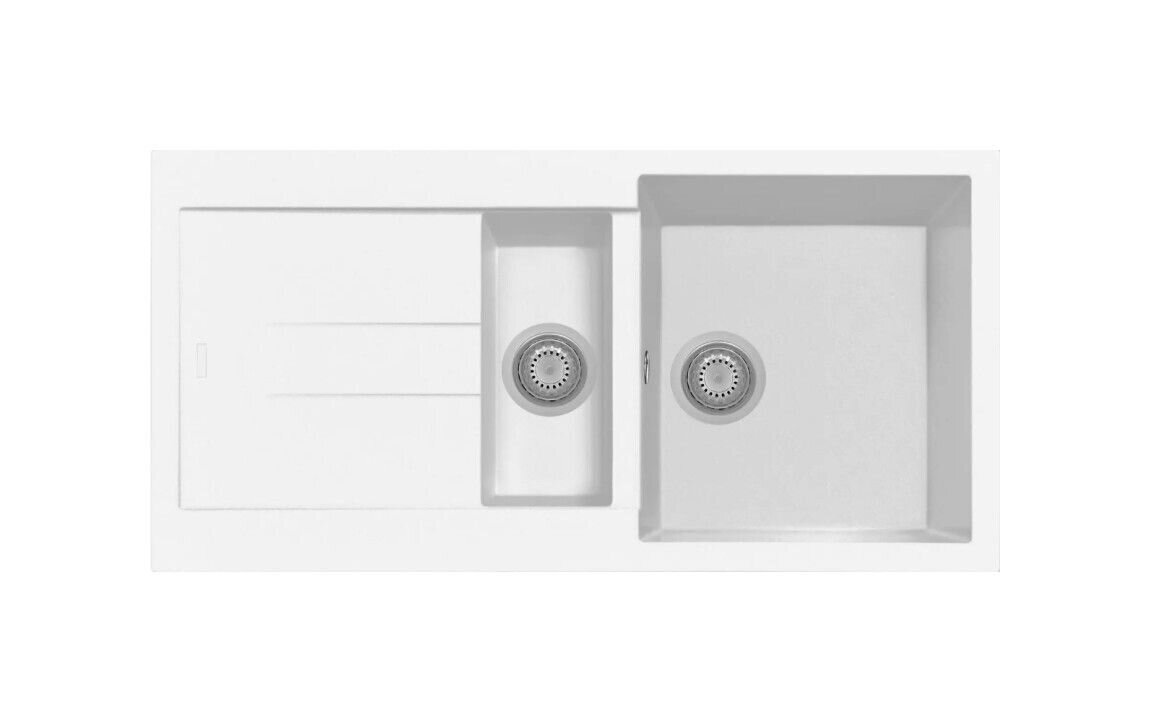 Plados Telma AM9915 NS N1 - NANOSTONE Elegance Lavello 1 vasca e mezza + gocciolatoio reversibile cm. 99x50 - pure white