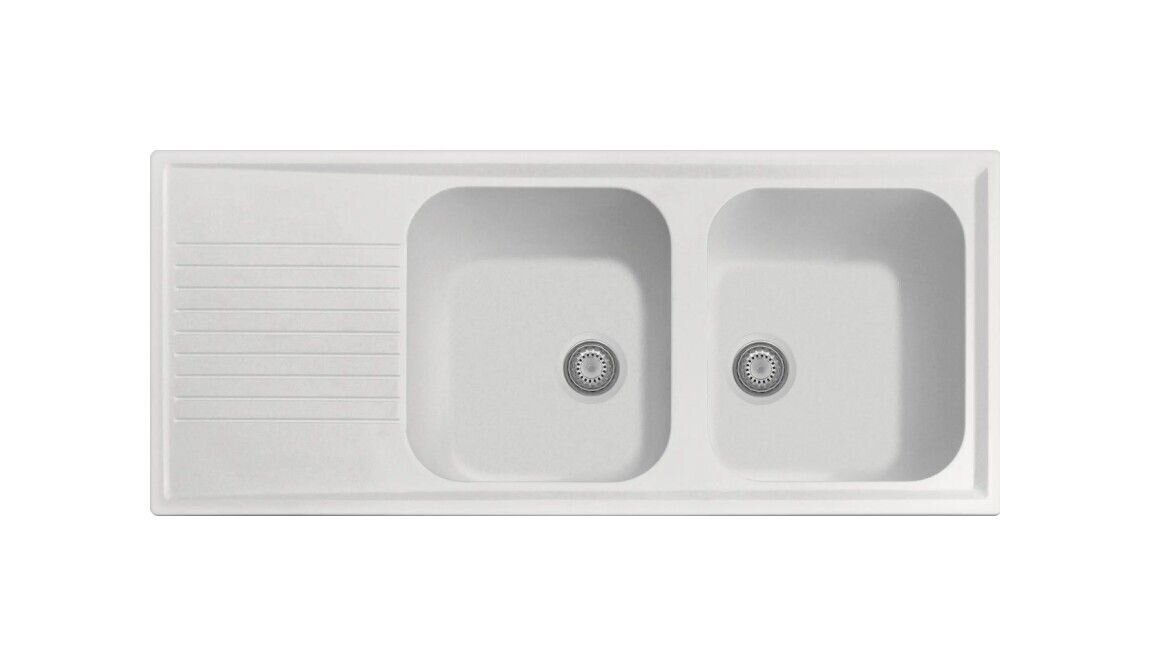 Plados Telma AT1162 UQ 01 - ULTRAQUARTZ Atlantic Lavello 2 vasche + gocciolatoio reversibile cm. 116 x 50 - bianco