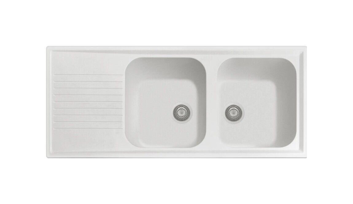 Plados Telma AT1162 UG 58 - MICROULTRAGRANIT Atlantic Lavello 2 vasche + gocciolatoio reversibile cm. 116 x 50 - bianco latte