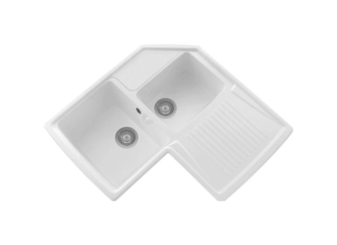 Plados Telma HRA832 UG 58 - MICROULTRAGRANIT Harmony Lavello angolare 2 vasche sx + gocciolatoio dx 84 x 50 cm - bianco latte