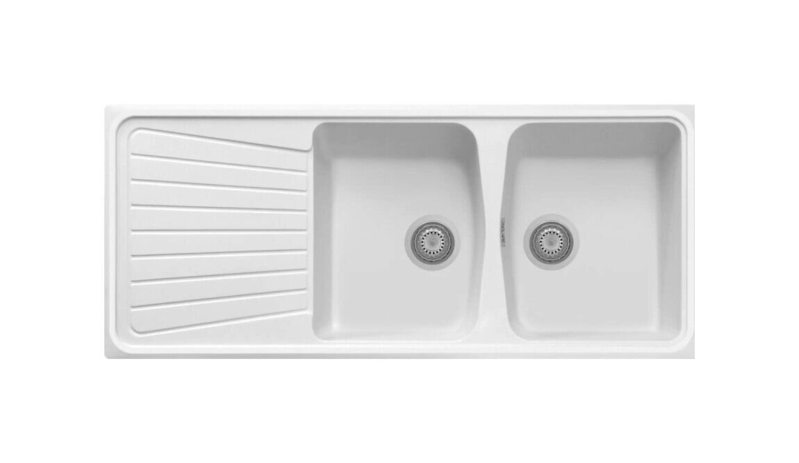 Plados Telma SP1162 UG 58 - MICROULTRAGRANIT Spazio Lavello 2 vasche + gocciolatoio reversibile 116 x 50 cm - bianco latte