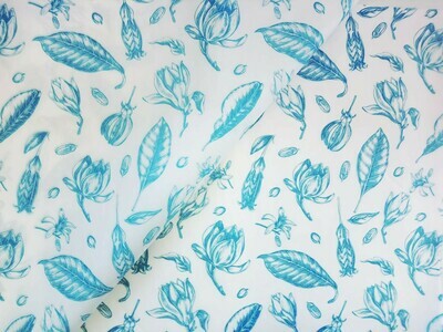Tissue Paper - Vintage Flowers - Teal On White (Qty 5)