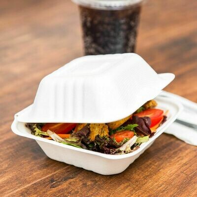 E - Compostable Clamshell Burger Box 6 (Qty 50)