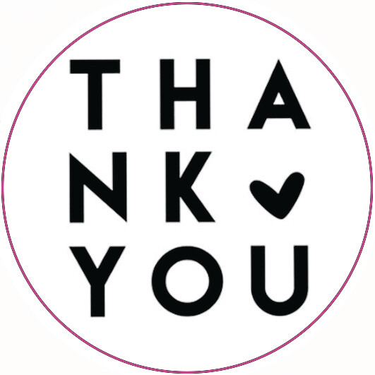 Round Stickers 45mm &#39;Thank You&#39; Black on White (Qty 100)