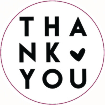 Round Stickers 45mm 'Thank You' Black on White (Qty 100)