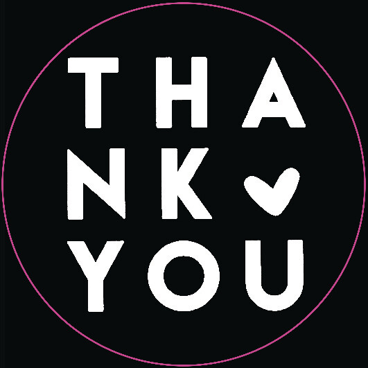 Round Stickers 45mm &#39;Thank You&#39; White on Black (Qty 100)
