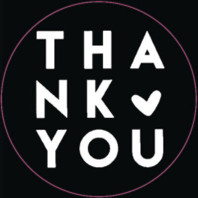 Round Stickers 45mm 'Thank You' White on Black (Qty 100)