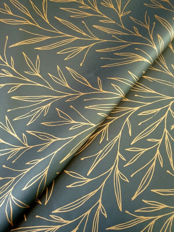 Tissue Paper - Christmas Leaf - Bronze on Black - (Qty 5)