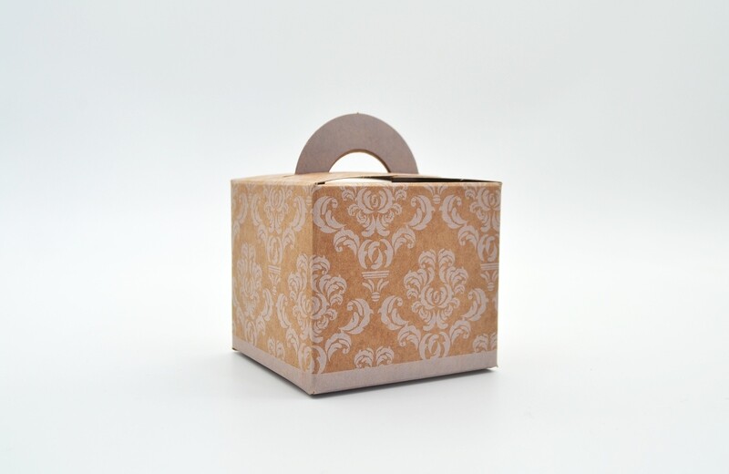 Novelty Box Damask 65x65x60mm White on Kraft (ea)