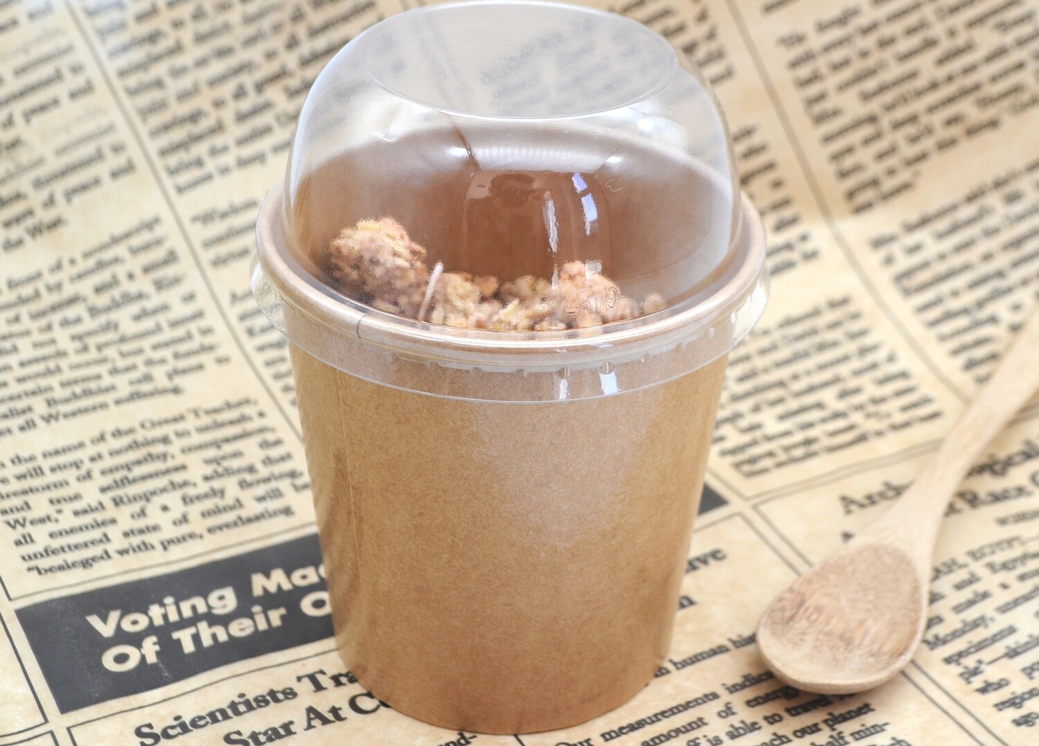 Tub Ice Cream +Plastic Dome Lid Combo Kraft 500 ml (Qty 50)