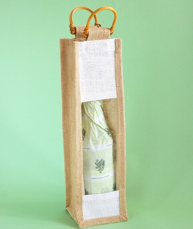 Hessian 1 Wine Bottle Bag Window 10 x 36 x 10cm (ea)
