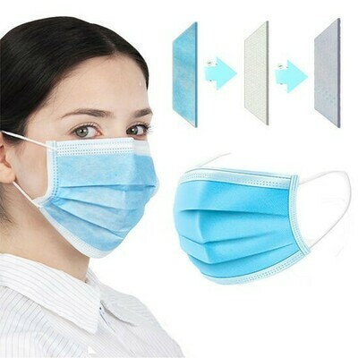 Disposable Face Mask Earloop Blue 3Ply (Qty 50 masks)