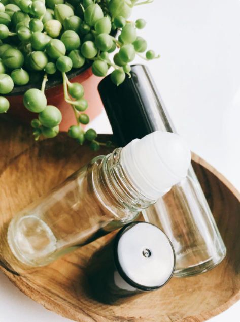 Glass Roller, Glass Bottle Clear 10 ml + Black Cap (ea)