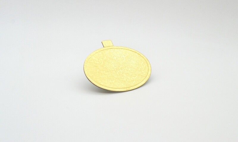 Mini cake board oval gold embossed 98 x 70 mm (ea)