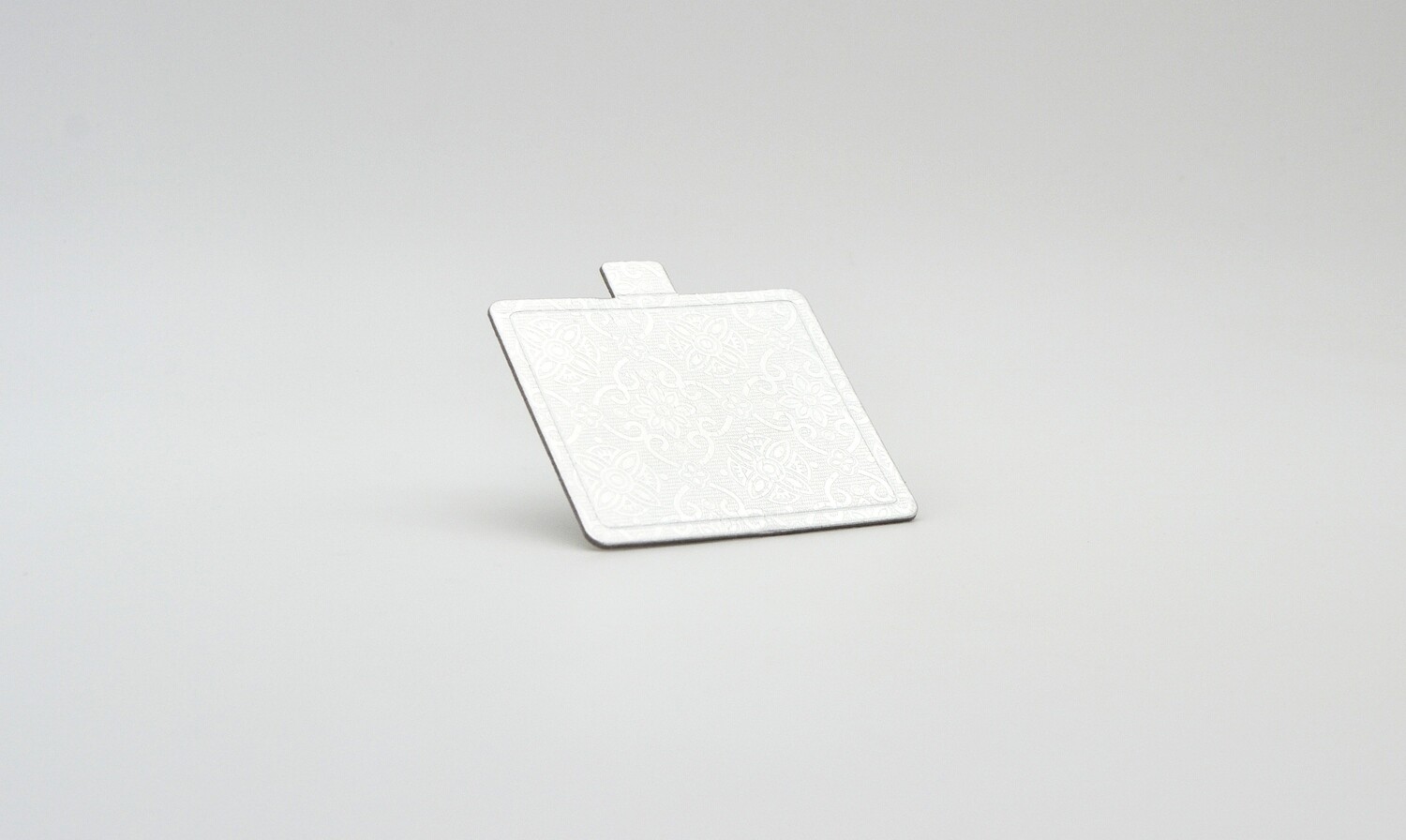 Mini cake board square silver embossed 100 x 90 mm (ea)