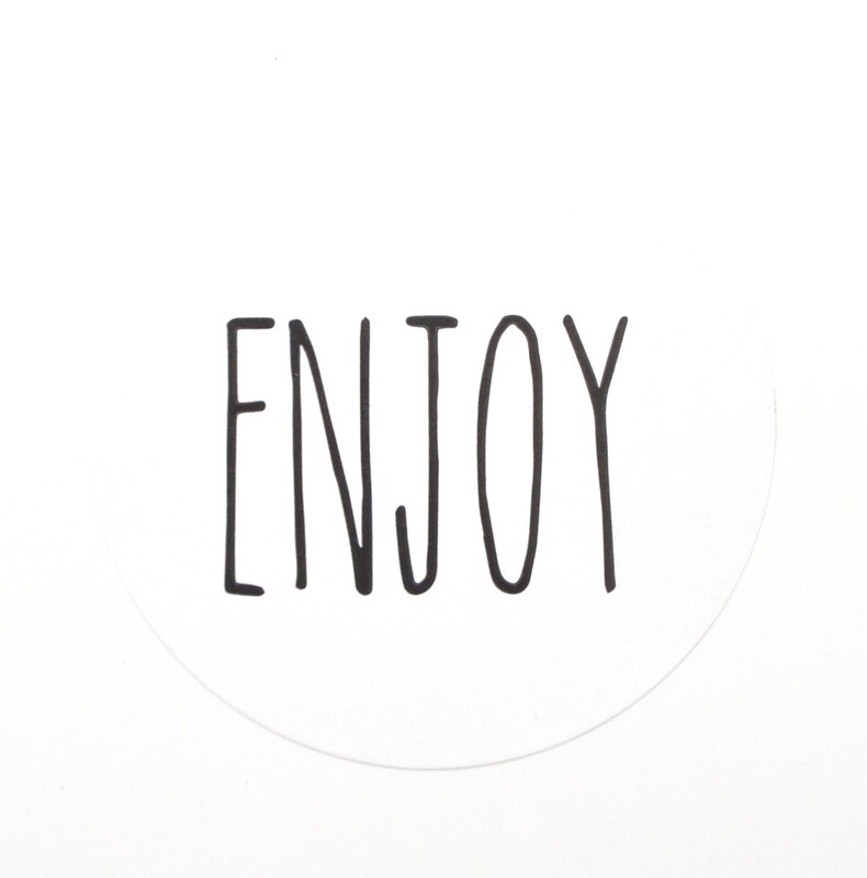 Stickers "Enjoy" 45mm Round - Black on White (Qty 100)