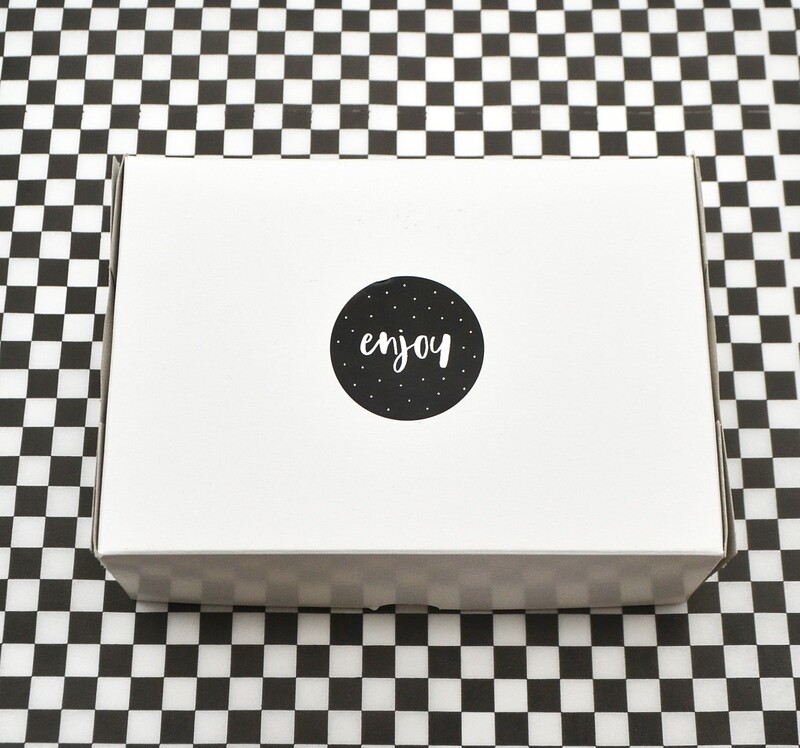 Stickers &quot;Enjoy&quot; 45mm Round - White on Black (Qty 100)