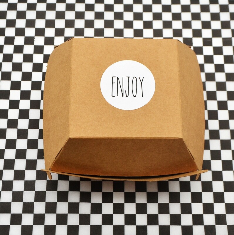 Stickers &quot;Enjoy&quot; 45mm Round - Black on White (Qty 100)