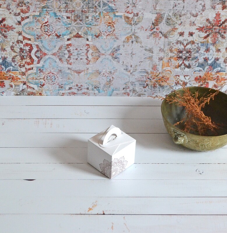 Novelty Box 65x65x60mm White Mandala design (ea)