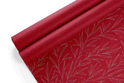 Tissue Paper - Christmas Leaf - Bronze on Red - (Qty 5)
