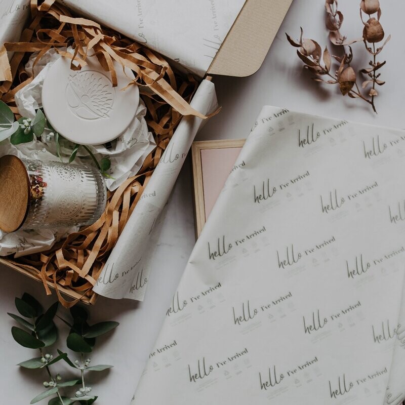 Tissue Paper - Hello I've Arrived - Grey on White - (Qty 5)