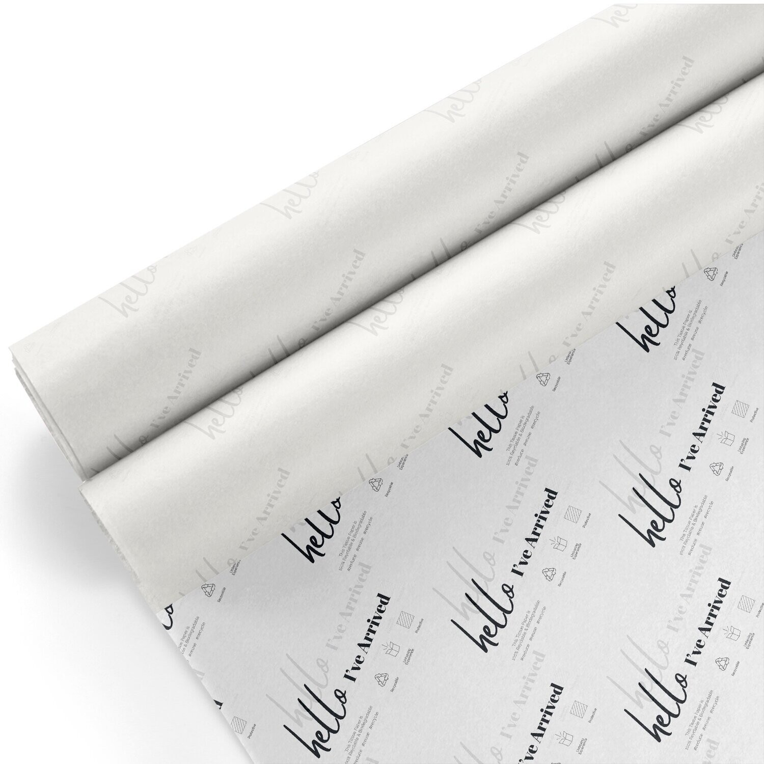 Tissue Paper - Hello I've Arrived - Grey on White - (Qty 25)