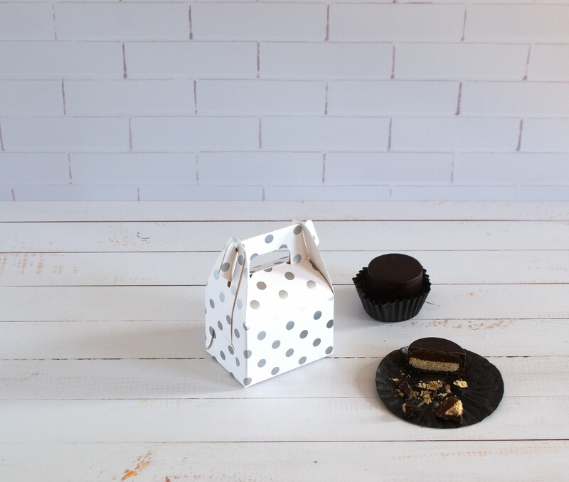 Mini Party Box 70 x 50 x 50 mm Silver Dot on White (ea)