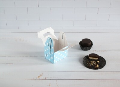 Mini Party Box 70 x 50 x 50 mm Baby Blue - White Dot (ea)