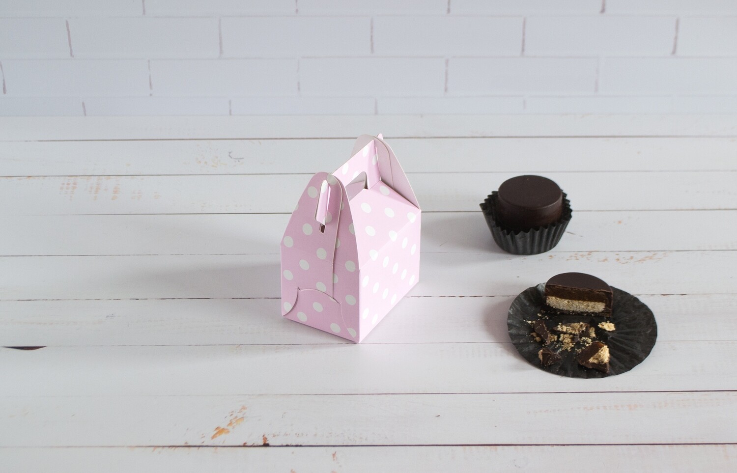 Mini Party Box 70 x 50 x 50 mm Pink - White Dot (ea)