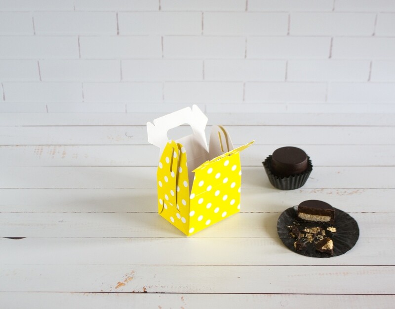 Mini Party Box 70 x 50 x 50 mm White Dot on Yellow (ea)