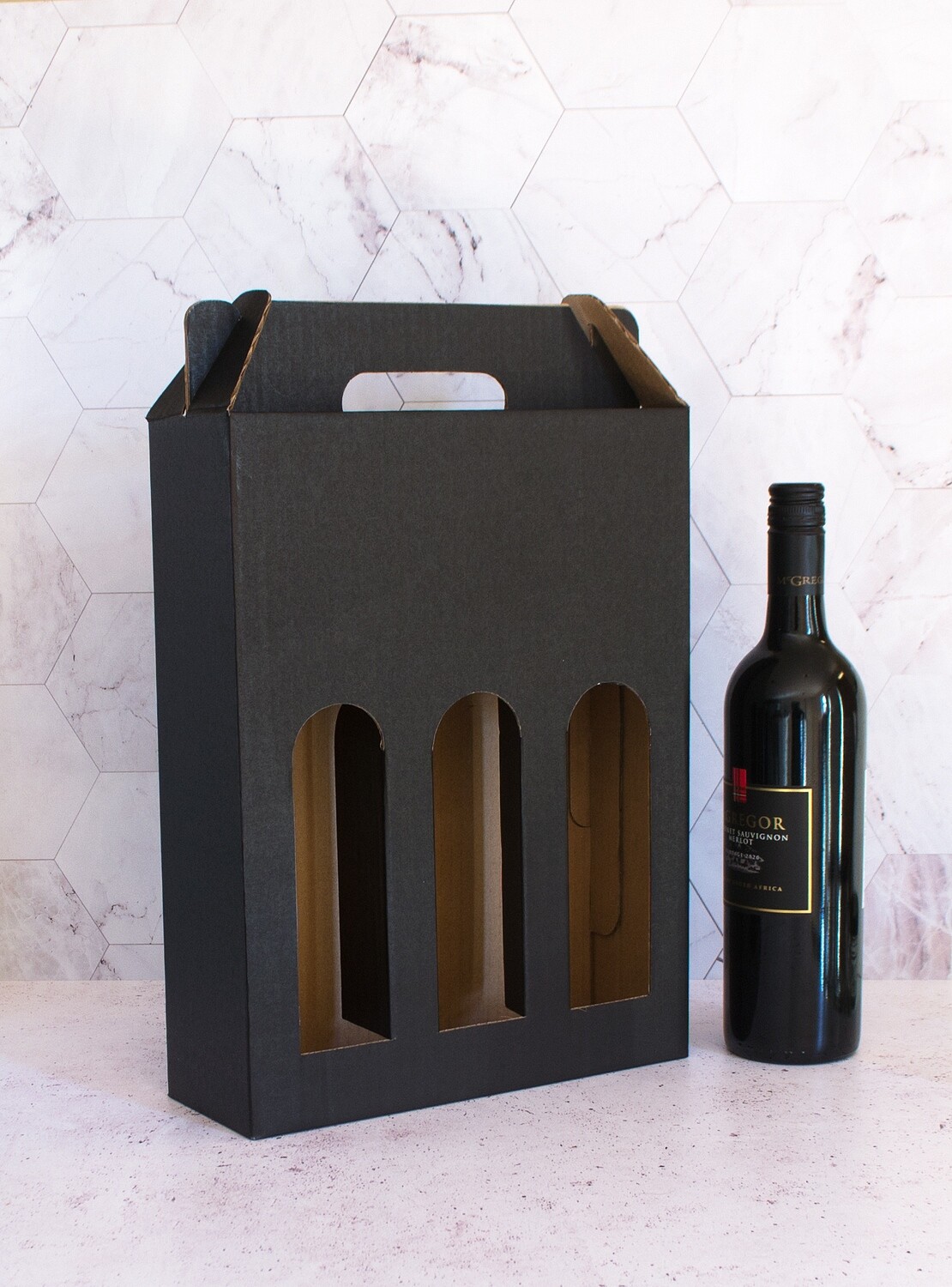 Box Corrugated Wine Bottle Pack 3 - Black (ea)